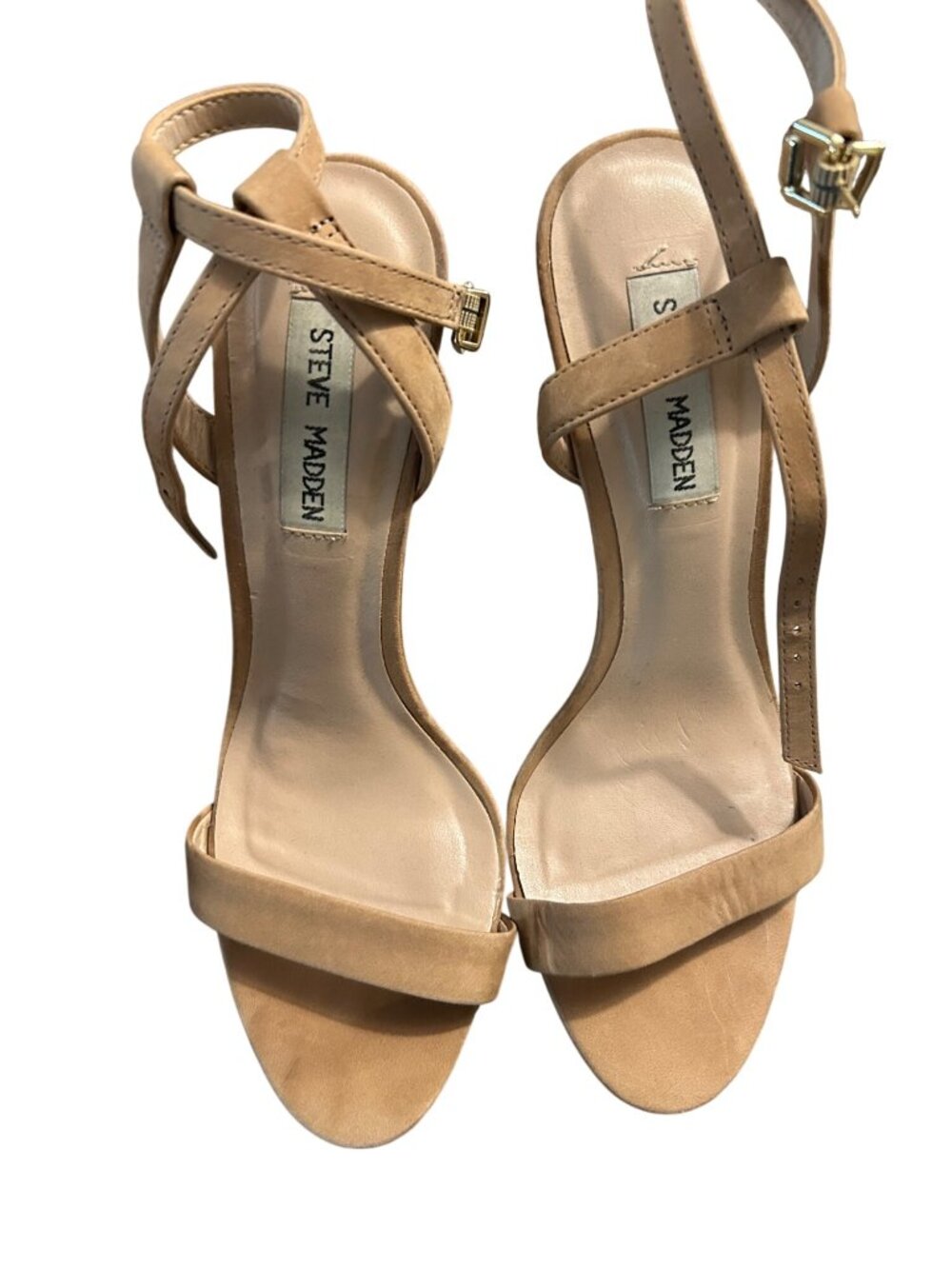 Steve Madden Nude Strappy High Heels Size 8 With Ankle Strap & Open Toe Design